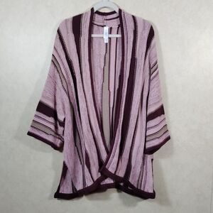04529 Wynne Collection mauve, tan, & maroon striped cardigan XL